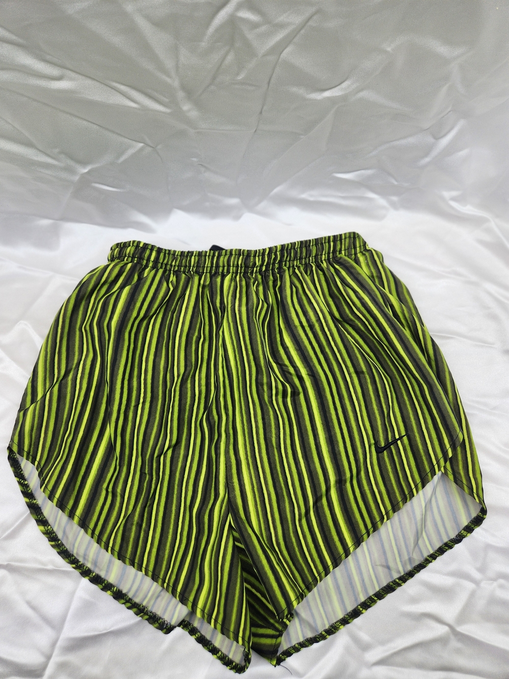 Nike Women's Neon Green and Black Striped Athletic Shorts